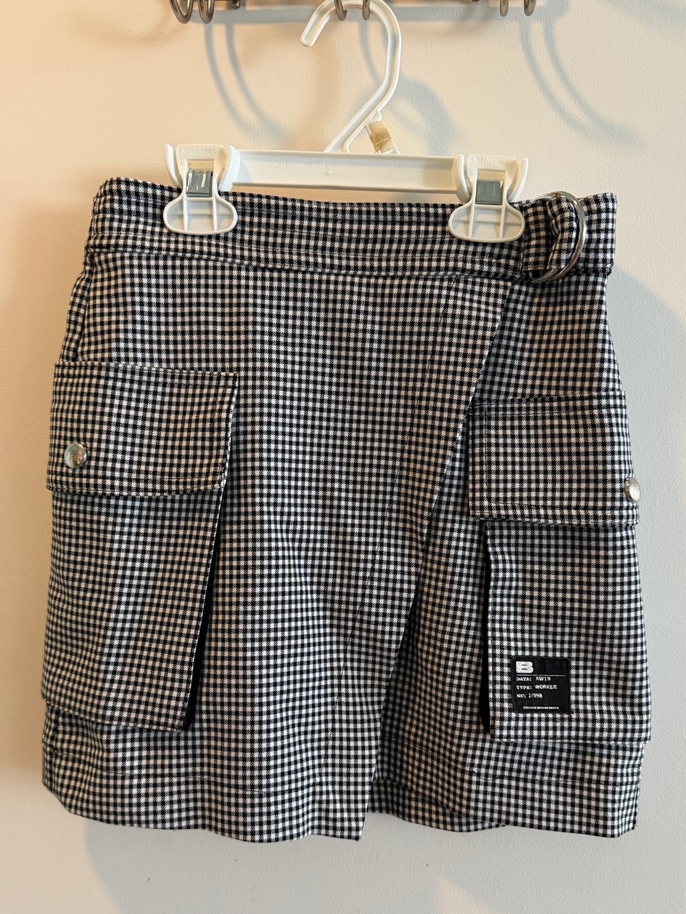 Bershka Black and White Gingham Cargo Mini Skirt